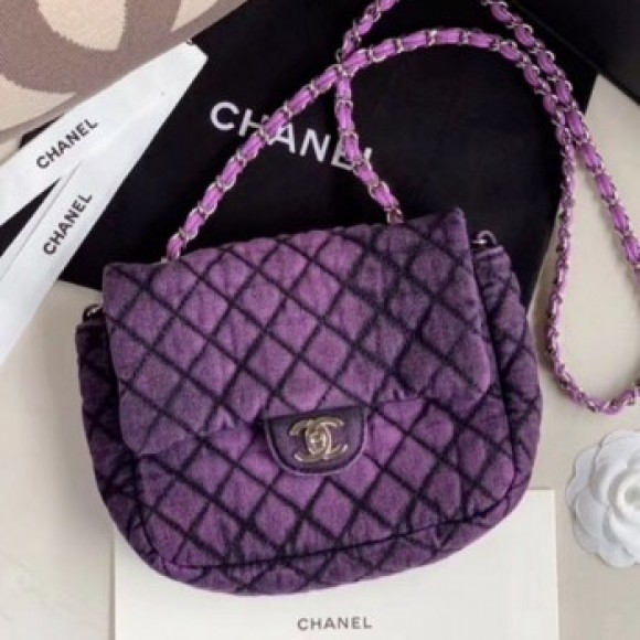 Chanel Quilted Denim Small Flap Bag Purple 2020 Collection AQ03695 Chanel Quilted Denim Small Flap Bag Purple 2020 Collection AQ03695
