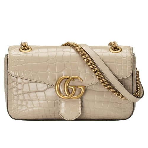 GG Marmont small crocodile shoulder bag white