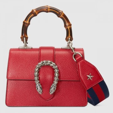 Red Dionysus Mini Bamboo Top Handle Bag