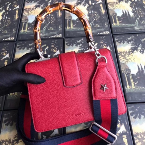 Red Dionysus Mini Bamboo Top Handle Bag