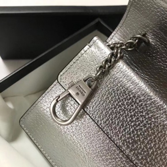 Dionysus Super Mini Bag In Silver Lame Leather