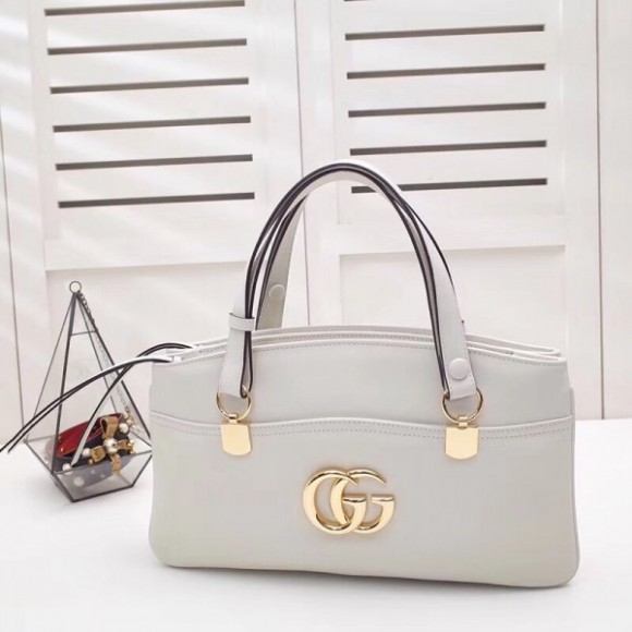 White Arli Large Top Handle Leather Bag