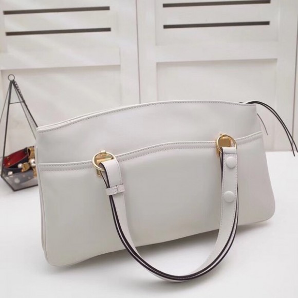 White Arli Large Top Handle Leather Bag