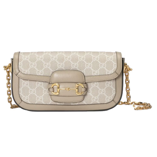 Gucci Horsebit 1955 shoulder bag Beige and white GG