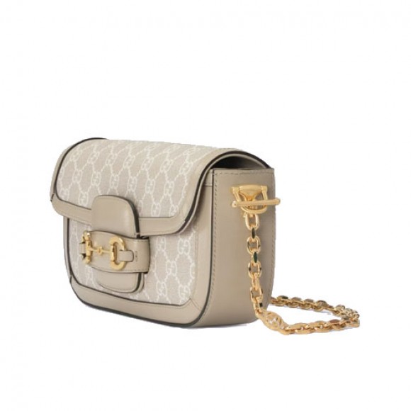 G*u*i horsebit 1955 shoulder bag beige and white gg