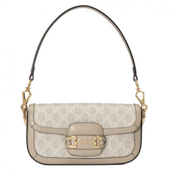 G*u*i horsebit 1955 shoulder bag beige and white gg