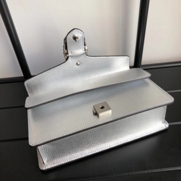 Small Shoulder Bag In Silver Metallic Leather