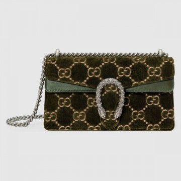 Olive Dionysus GG Velvet Small Bag
