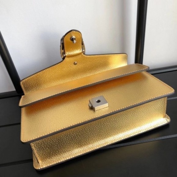 Small Shoulder Bag In Gold Metallic Leather