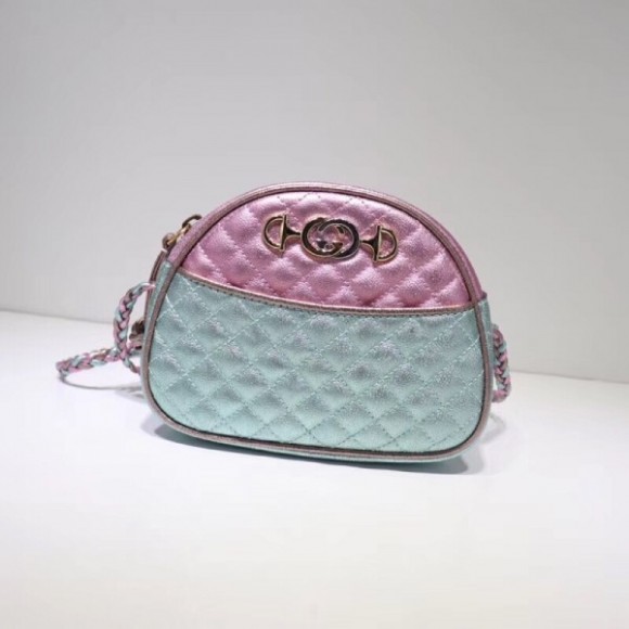 Pink/Blue Laminated Leather Mini Bag