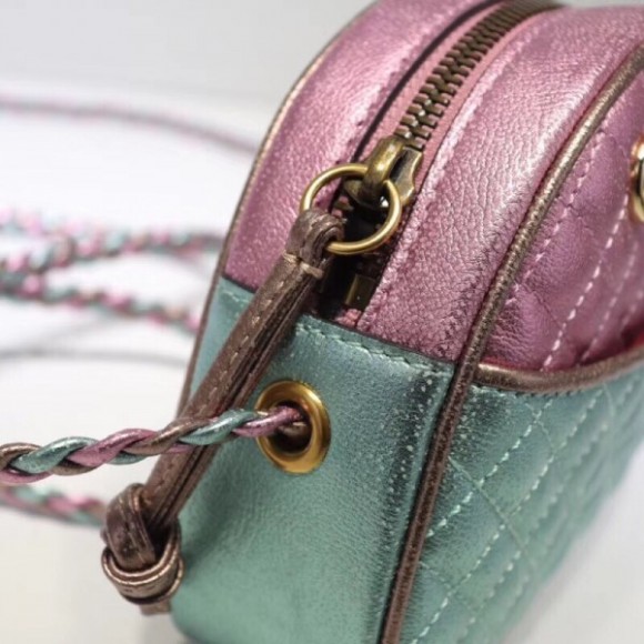 Pink/Blue Laminated Leather Mini Bag