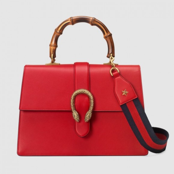 Red Dionysus Medium Bamboo Top Handle Bag