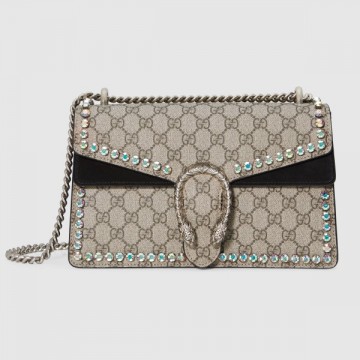 Black Dionysus GG Supreme Crystal Small Shoulder Bag Black Dionysus GG Supreme Crystal Small Shoulder Bag