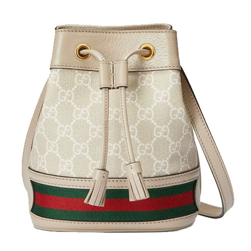Ophidia GG mini bucket bag Beige and white GG