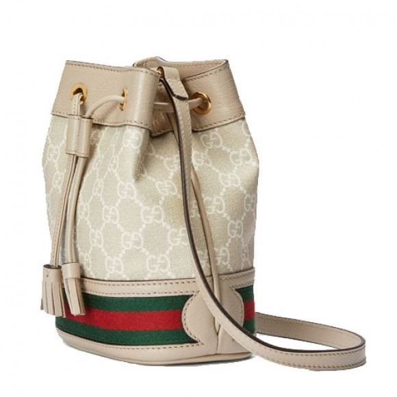 Ophidia GG mini bucket bag Beige and white GG