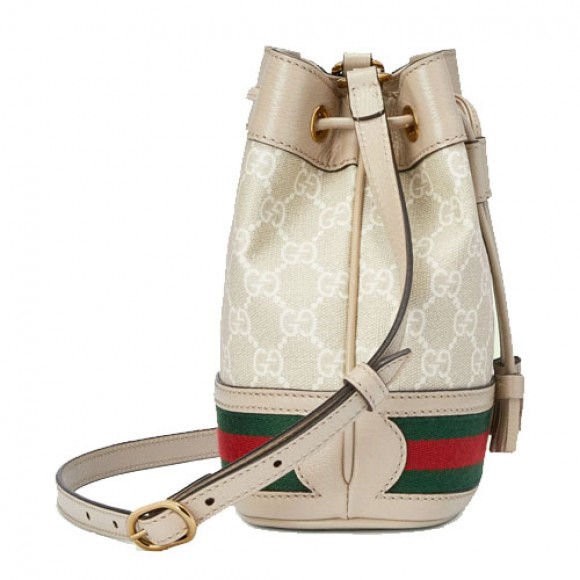 Ophidia GG mini bucket bag Beige and white GG