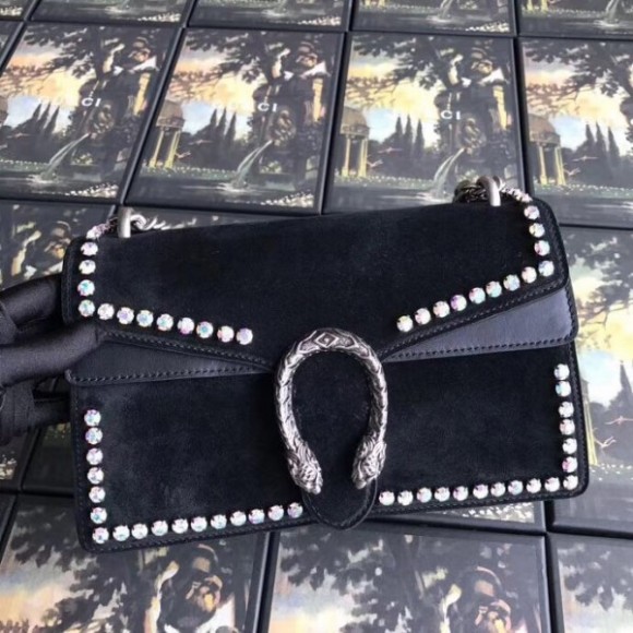 Black Dionysus Suede Crystal Small Shoulder Bag