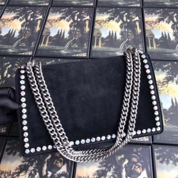 Black Dionysus Suede Crystal Small Shoulder Bag