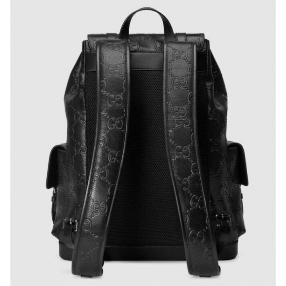 G*u*i gg print embossed backpack black patent leather