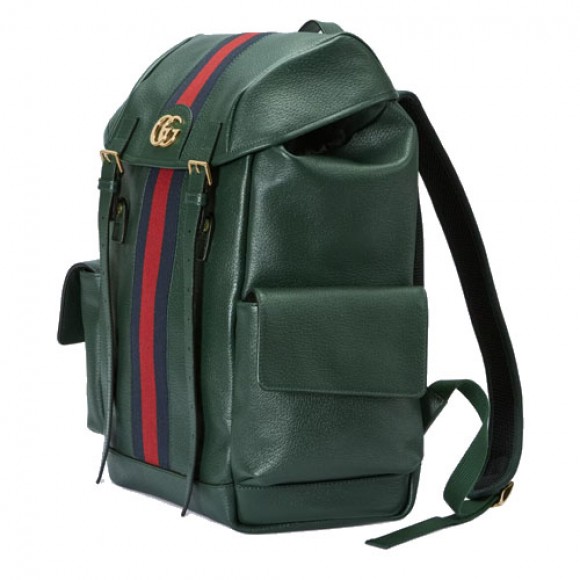 Ophidia GG medium backpack Green leather