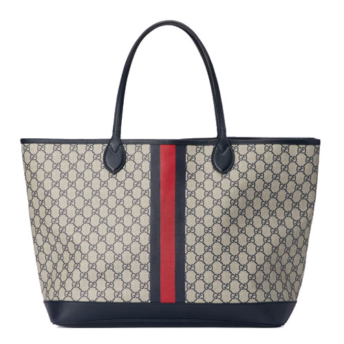 Ophidia GG large tote bag Blue leather trim