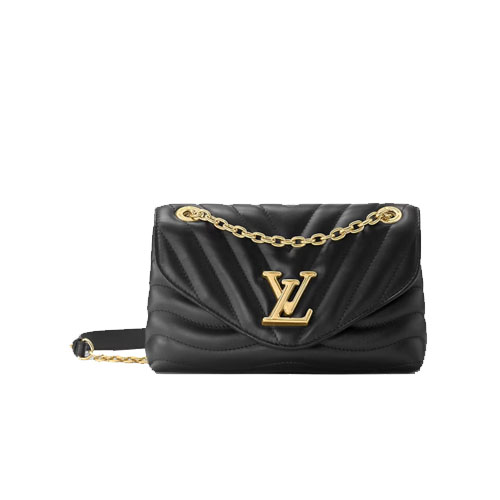 Louis Vuitton New Wave M58552 Chain Bag MM Women Purses Black Leather Handbag