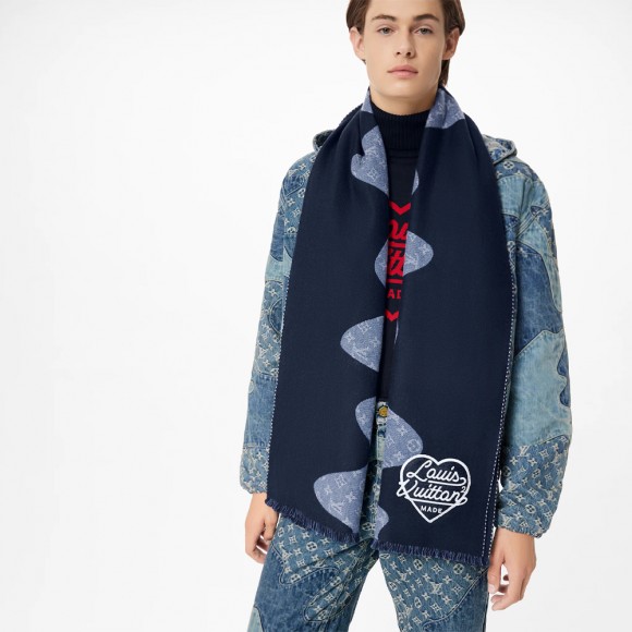 l**is V*t*n x nigo mp3255 monogram drip blue scarf