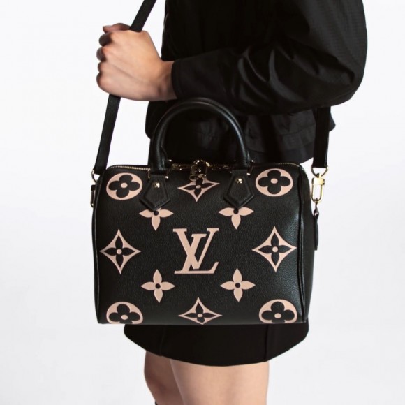Louis Vuitton M58947 Speedy Bandoulière 25 Bicolor Monogram Empreinte Leather Black Beige Louis Vuitton M58947 Speedy Bandoulière 25 Bicolor Monogram Empreinte Leather Black Beige