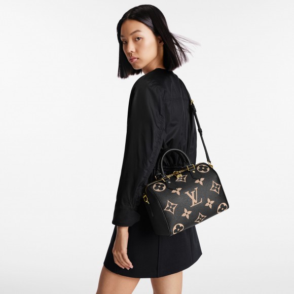 Louis Vuitton M58947 Speedy Bandoulière 25 Bicolor Monogram Empreinte Leather Black Beige Louis Vuitton M58947 Speedy Bandoulière 25 Bicolor Monogram Empreinte Leather Black Beige