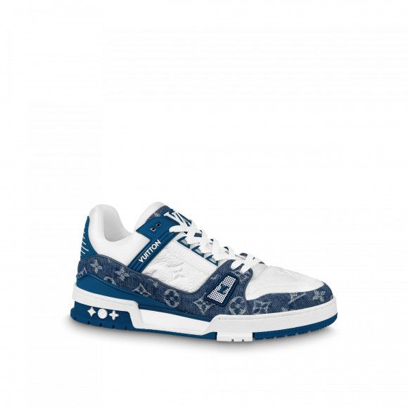 Louis Vuitton Trainer Sneaker Monogram Denim White Blue 1A9JH1 Louis Vuitton Trainer Sneaker Monogram Denim White Blue 1A9JH1