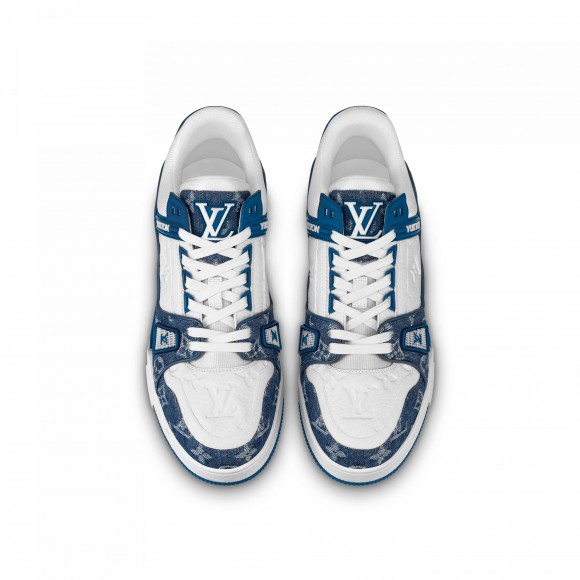 Louis Vuitton Trainer Sneaker Monogram Denim White Blue 1A9JH1 Louis Vuitton Trainer Sneaker Monogram Denim White Blue 1A9JH1