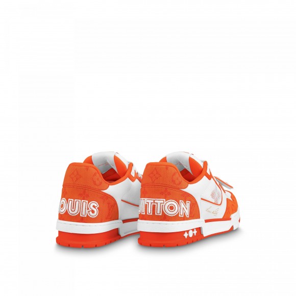 l**is V*t*n lv trainer sneaker velcro strap monogram denim orange 1a9zbg