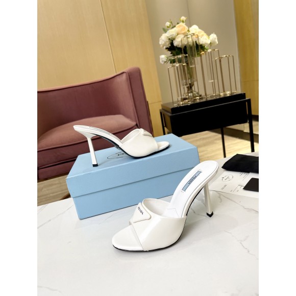 Pra*a heeled sandals 75mm in white brushed leather