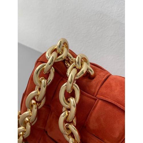 Bottega Veneta Chain Cassette Bag In Maple Intrecciato Suede Calfskin