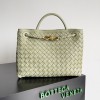 Bottega Veneta Medium Andiamo Bag In Travertine Intrecciato Lambskin