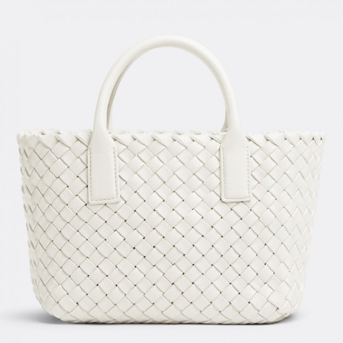 Bottega Veneta Cabat Mini Bag In White Intrecciato Lambskin