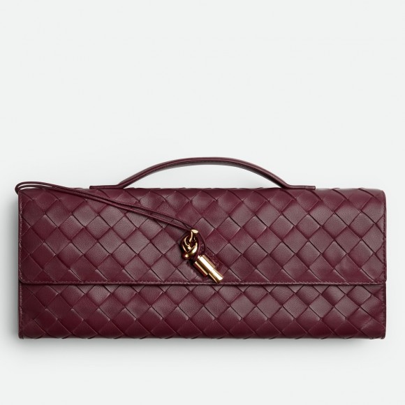 Bo*te*ga ve*ne*ta andiamo clutch with handle in barolo intrecciato lambskin