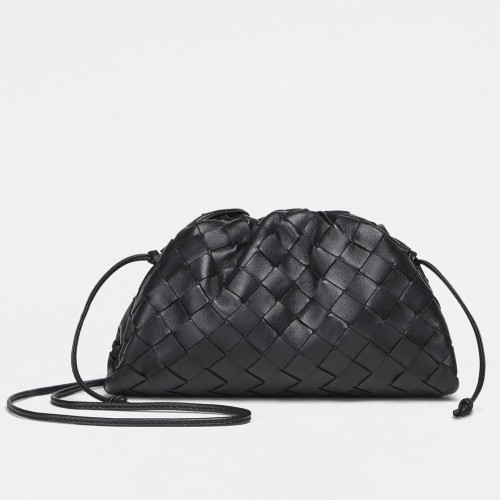 Bottega Veneta Mini Pouch with Strap in Black Intrecciato Lambskin