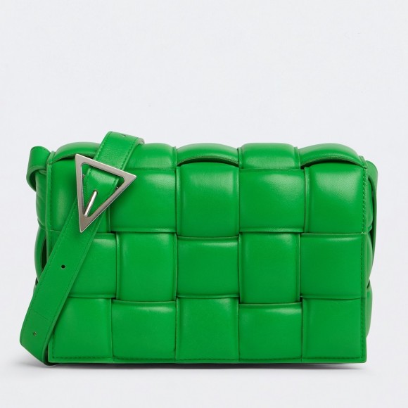 Bo*te*ga ve*ne*ta padded cassette bag in parakeet intrecciato lambskin