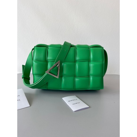 Bo*te*ga ve*ne*ta padded cassette bag in parakeet intrecciato lambskin