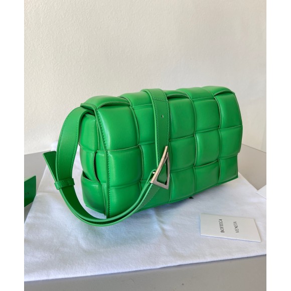 Bo*te*ga ve*ne*ta padded cassette bag in parakeet intrecciato lambskin