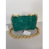 Bottega Veneta Chain Cassette Bag In Green Intrecciato Suede Calfskin