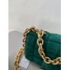 Bottega Veneta Chain Cassette Bag In Green Intrecciato Suede Calfskin