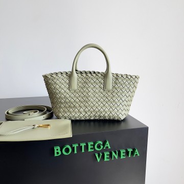 Bottega Veneta Cabat Mini Bag In Travertine Intrecciato Lambskin Bottega Veneta Cabat Mini Bag In Travertine Intrecciato Lambskin