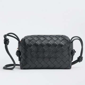 Bottega Veneta Loop Mini Bag In Black Intrecciato Lambskin Bottega Veneta Loop Mini Bag In Black Intrecciato Lambskin