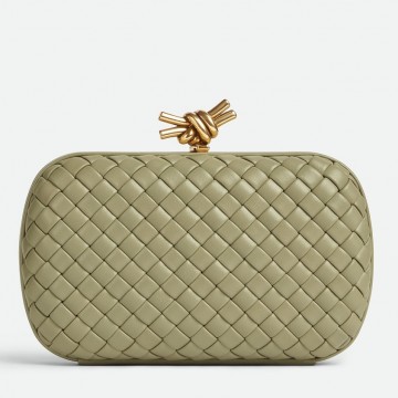 Bottega Veneta Knot Minaudiere Clutch In Travertine Intrecciato Lambskin Bottega Veneta Knot Minaudiere Clutch In Travertine Intrecciato Lambskin
