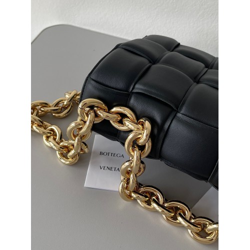 Bottega Veneta Chain Cassette Bag In Black Intrecciato Lambskin