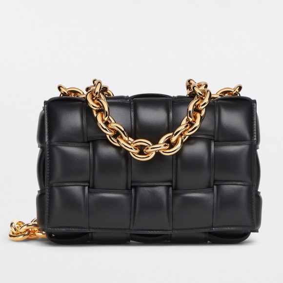 Bo*te*ga ve*ne*ta chain cassette bag in black intrecciato lambskin