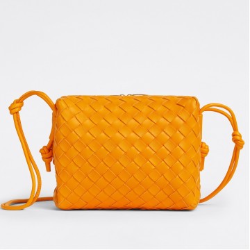 Bottega Veneta Loop Small Bag In Orange Intrecciato Lambskin