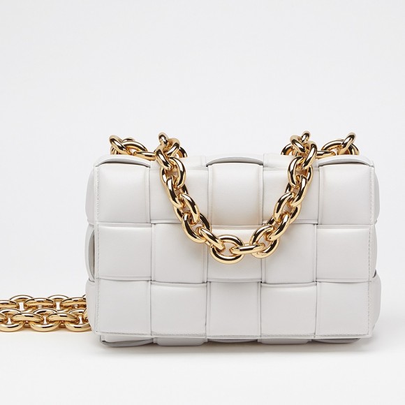 Bo*te*ga ve*ne*ta chain cassette bag in white intrecciato lambskin